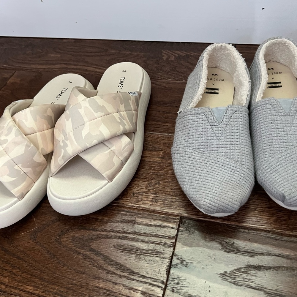 TOMS Camo Slides and Gray Slip-On Shoes